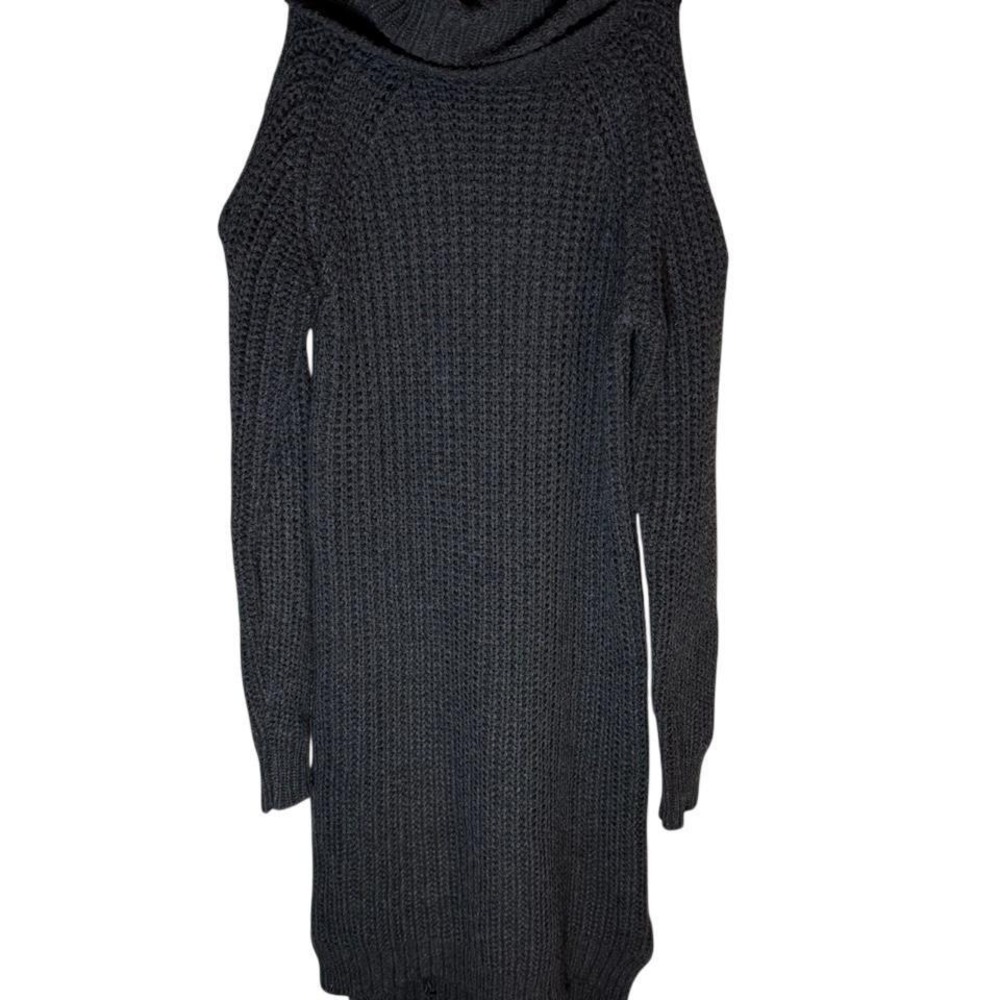 John + Jenn Womens Charcoal Black Cold Shoulder Cowl Neck Chunky Knit Dress XS